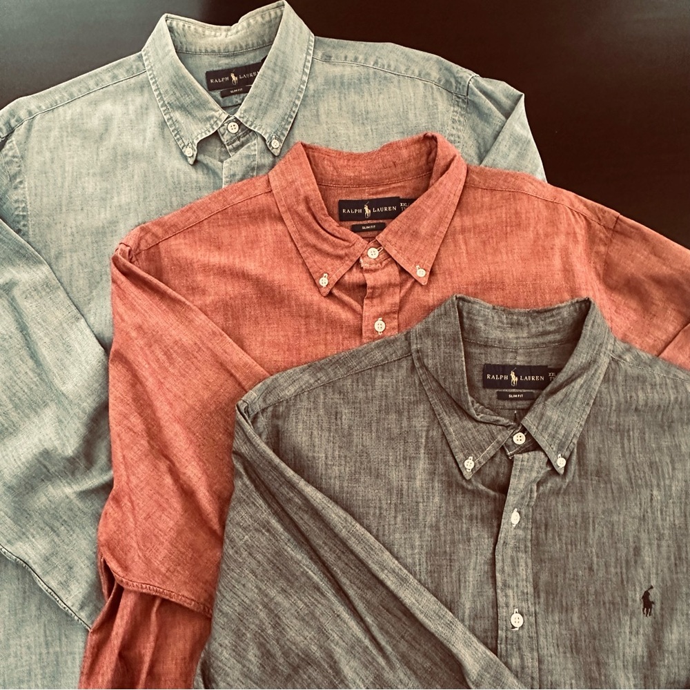 RALPH LAUREN Slim Fit Chambray Shirts Size XXL. 3 Shirt Collection.